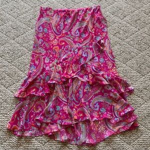 Vibrant & Bold Pink Paisley Chaps Ruffled Skirt M